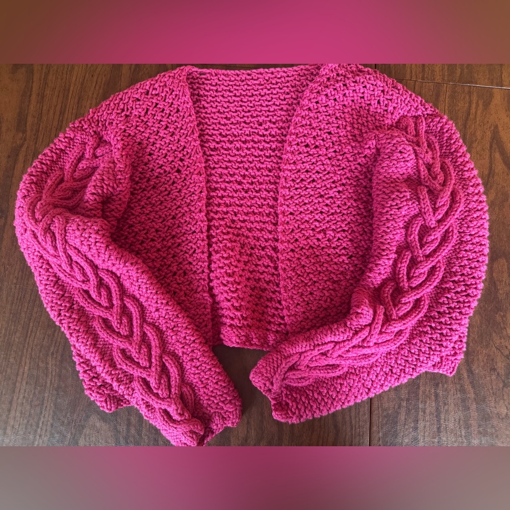 "HANDMADE!" Crochet Pink Cable Halter Cardigan Open-Front Sweater - Small